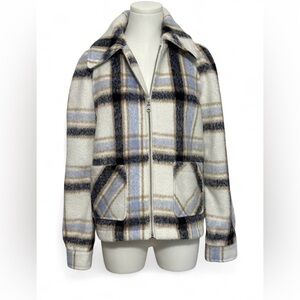 Avec Les Filles Blue & Cream Plaid Zip-Up Jacket - Small